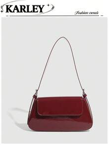 极简方形包、带镜子的粉盒包、法棍包、Y2K 宝贝单肩/腋下包、翻盖小包、多功能休闲小包 - 酒紅色 - 查看 1