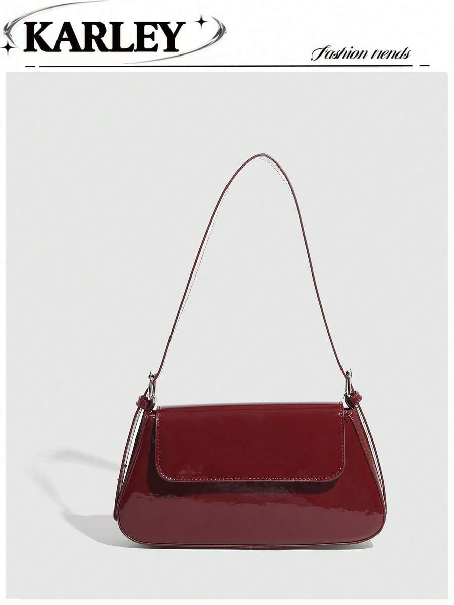 极简方形包、带镜子的粉盒包、法棍包、Y2K 宝贝单肩/腋下包、翻盖小包、多功能休闲小包 - 酒紅色 - 查看 1