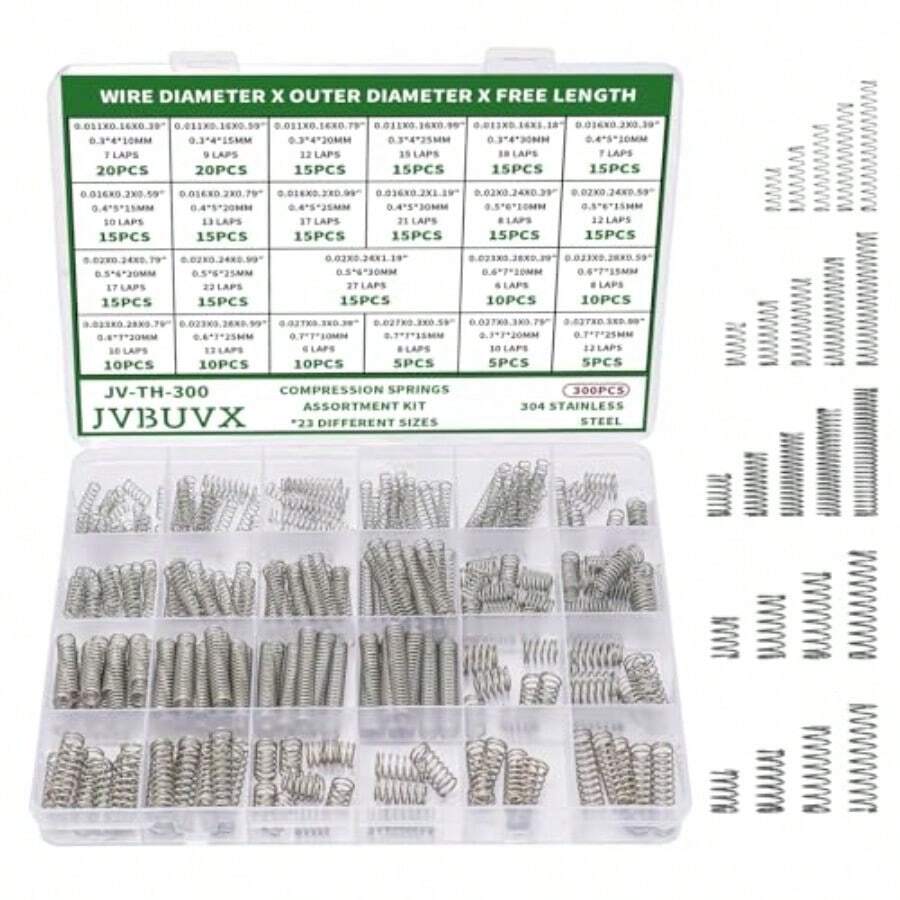 300PCS Compression Springs Assortment Kit 23 Different Sizes 304 Stainless Steel Small Springs Set Mechanical Metal Mini Spring For DIY Repairs Project - As Pic - View 1