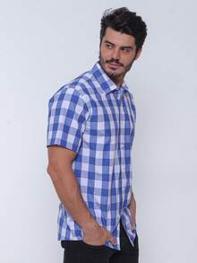 Rand paul Men's Casual Slim Fit Short Sleeve Plaid Shirt Slim Fit Modern And Versatile Style - Màu xanh lam - Xem 7