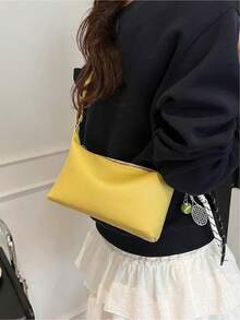 Women's Fashionable Chain Strap Crossbody Bag, Casual Solid Color Shoulder Bag For Work & Daily Used,  Versatile High-Quality Daily Commuting Bag - Yellow - View 4