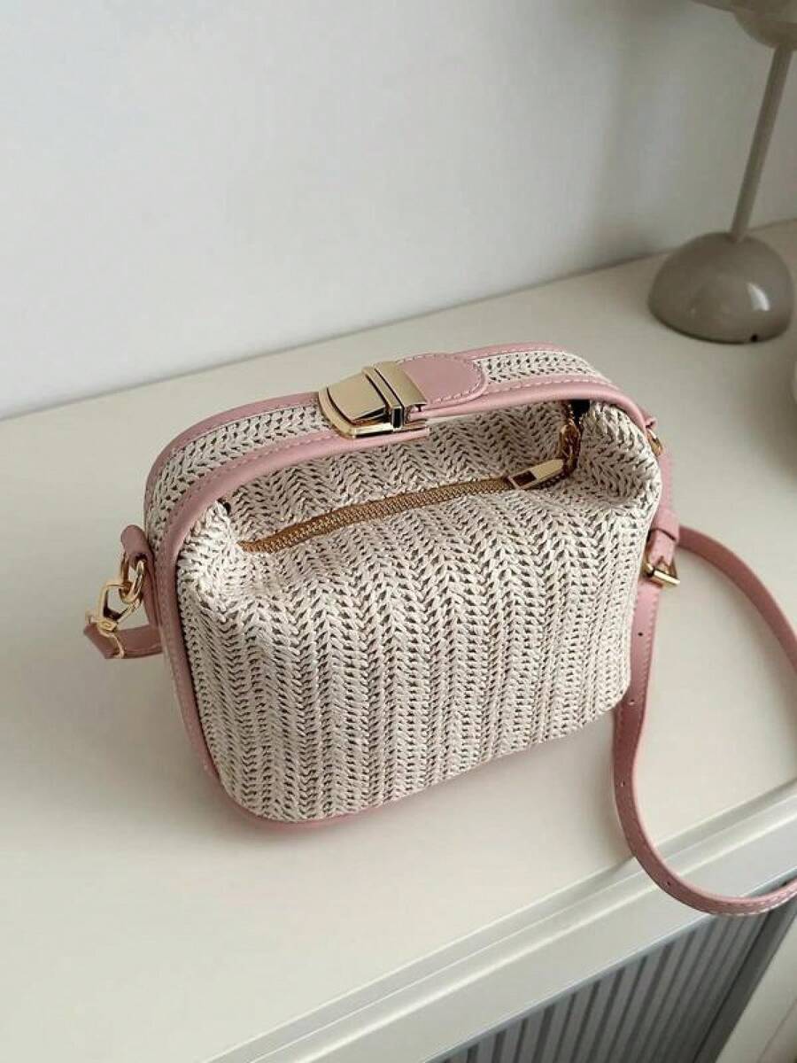 Women's Straw Crossbody Bag, 2025 New Style Fashionable Casual Versatile Shoulder Bag For Women & Girls, Simple All-Match Bag For Daily Life & Work,  Everyday Bags - Pink - View 1