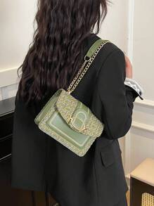 Bolso de mano pequeño de estilo coreano tejido para mujer, nueva colección primavera-verano 2025, bolso cuadrado mini vintage de lana con cadena, de moda y con textura