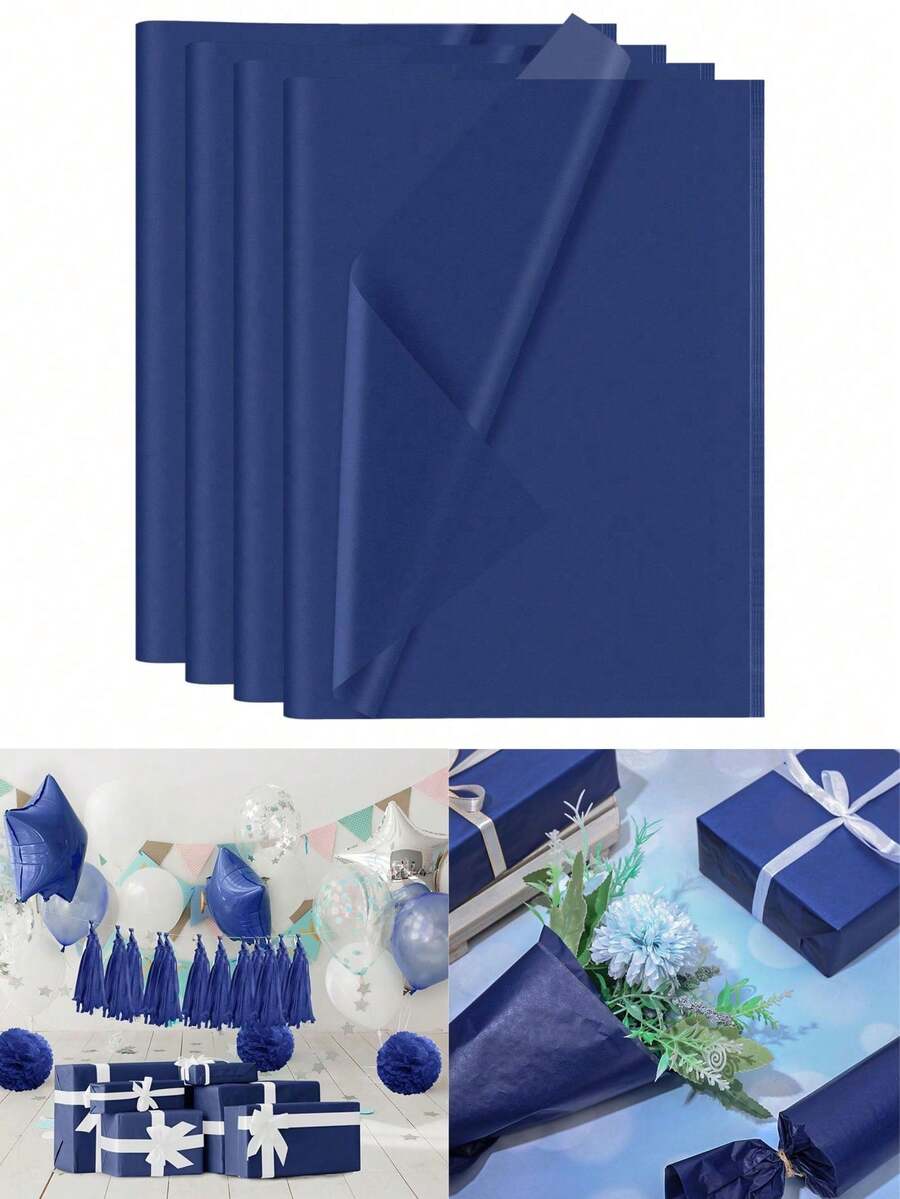 50 hojas de papel de seda azul de 20"X14" a granel, papel de seda para bolsas de regalo del Día de San Valentín, papel de regalo opaco de unicolor impermeable, papel de seda de color rosa para envolver regalos, decoraciones para fiestas de cumpleaños, despedidas de soltera, bodas y manualidades para días festivos - Azul oscuro - Ver 1
