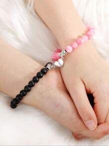 Paire de bracelets de couple en turquoise blanche mate en forme de cœur - Élégance bohème subtile, faits main pour des connexions significatives. Parfait pour un look de couple assorti, des rendez-vous romantiques, des banquets et des fêtes. Un ensemble de cadeaux symboliques pour célébrer les anniversaires, la Saint-Valentin, les anniversaires et tous les autres jalons.