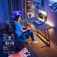 L-Shaped Gaming Desk 58 Inches Corner Office Desk With Removable Monitor Riser, Pink - Black - View 2