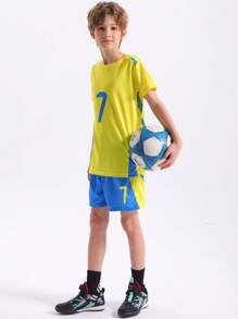 2pcs Customized Sports Training Quick-Dry Jersey & Shorts Set, Size 7, Ronaldo Design, Suitable For Football, Sports, Casual Wear, Personalized Name Customization