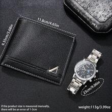 两件套：时尚商务钱包 + 奢华运动手表，送给男朋友、父亲、家人的实用礼品套装。浪漫节日礼物，值得拥有。纯色PU皮革防盗钱包，四季皆宜，情侣浪漫礼物 - 黑色 - 查看 3