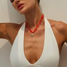 1 pièce Collier avec style paysage marin, étoile de mer et coquillage, design de col simple et frais avec maille