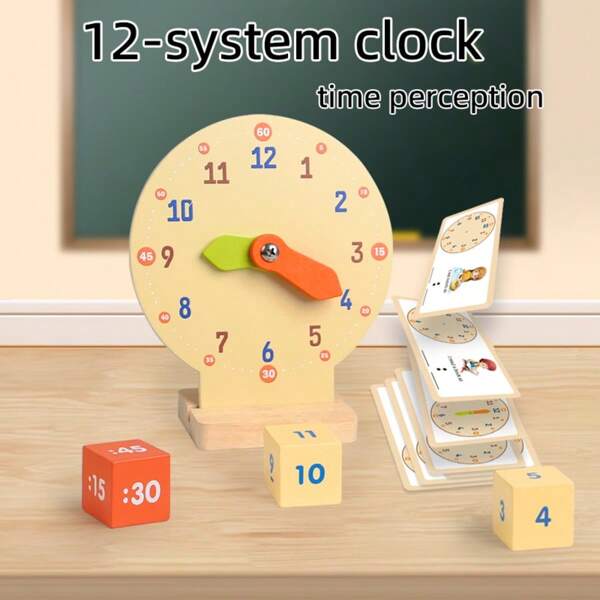 Montessori Holz Lehr-Uhr für mathematisches Modellieren, geeignet für Erst- und Zweitklässler, Vorschul-Lernspielzeug zur Vermittlung von Zeit für den Übergang vom Kindergarten zur Grundschule, hilft Kindern die Zeit zu verstehen, ideal für Frühkindliche Bildung und Lehrmittel