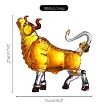 1 carafe en forme de taureau, animal fier avec la tête relevée, en verre borosilicate, verrerie artisanale faite à la main. Idéal pour le whisky, la vodka, le brandy et le vin rouge. Cadeau pour la fête des mères/des pères, pour les pères, les maris, les amis - le cadeau parfait pour les hommes.
