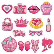 Accesorio de ropa en forma de parche de tela creativo, al por mayor, con diseño de joyería personalizada de princesa rosa inglesa de dibujos animados linda