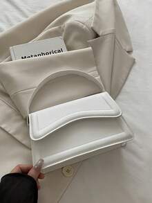 New Orange Ladies' Solid Color PU Small Square Bag, Simple And Stylish Handbag For Going Out, And Versatile. - White - View 5