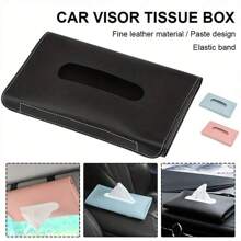 1pc PU Leather Car Sun Visor Tissue Box Holder - Fashionable Car Interior Storage Solution With Elastic Band, Available In Light Blue, Pink, Beige And Black Colors, Car Tissue Box Dispenser