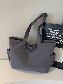 Women Corduroy Multifunctional Tote Bag | Stylish Large Capacity Backpack For High School College Students, Literary School Bag & Bookbag For Women Or Students, Perfect For Books, Shopping, Back To School And More - Light Grey - View 6