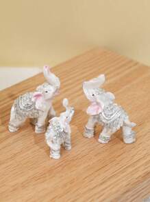 3pcs Creative Cute Mini Golden Parent-Child Elephant Resin Decor, Suitable For Holiday Gifts, Home & Office Birthday Graduation