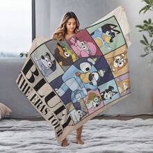 Bluey 1pc Bluey Cartoon Puzzles Flannel Blanket, Bluey Plaid Cartoon Pattern Soft Plush Rectangular Throw Blanket, Gentle & Comfortable Throw Blanket, Suitable For Bedroom, Living Room, Leisure Use
