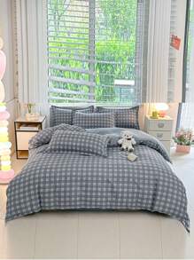 4pcs Bedding Set For Home/Dorm Reversible Printed Duvet Cover, Solid Color Sheet, 2pcs Pillowcases (1pc Duvet Cover + 1pc Bed Sheet + 2pcs Pillowcases), Soft And Comfortable Bedroom Bedding