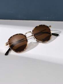 偏光女士太阳镜，复古圆形豹纹金属框架时尚眼镜，经典设计，适合户外运动、骑行、旅行、海滩、驾驶、钓鱼、夏季防紫外线遮阳外出装备户外海滩海滨度假以及送给家人和朋友的礼物 - 棕色 - 查看 3