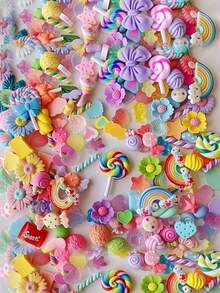 10/20/30/40/50/60/100 新款随机混合树脂吊坠可爱吊坠套装夏季手机壳装饰，迷人可爱套装，散装混合树脂平板吊饰供应 DIY 手工艺装饰剪贴簿万圣节和圣诞节 - 彩色 - 查看 7