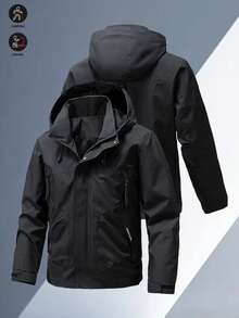 Men's Hooded Jacket With Multiple Pockets, Fashion Loose Fit Casual Windbreaker, Spring & Autumn - Black - View 1