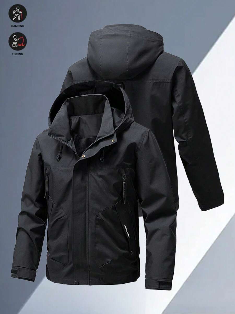 Men's Hooded Jacket With Multiple Pockets, Fashion Loose Fit Casual Windbreaker, Spring & Autumn - Black - View 1