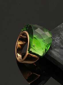 Fashionable And Elegant Electroplated 18K Gold Artificial Emerald Water Chestnut Stainless Steel 316 Ring For Women. Simple Style Green Glass High-Quality Ring - Green - View 7