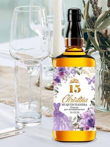 12 Pcs Custom Wine Bottle Labels Printed, 10x8cm, My Labels, My Fifth Year, Thank You Labels For 15 Years, Pink, Blue, Maroon, Burgundy, Personalized Wine Bottle Stickers, Wedding Wine Bottle Sticker, Party Bottle Sticker - Multicolor - View 6