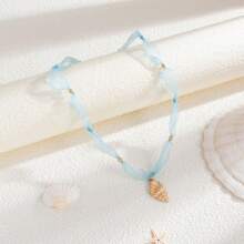 1 pièce Collier avec style paysage marin, étoile de mer et coquillage, design de col simple et frais avec maille