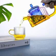 1pc Creative Color Blocking Heat-Resistant Glass Tea Separation And Filtration Small Bubble Teapot For Household Tea Brewing Glass Teapot - Pink - View 2