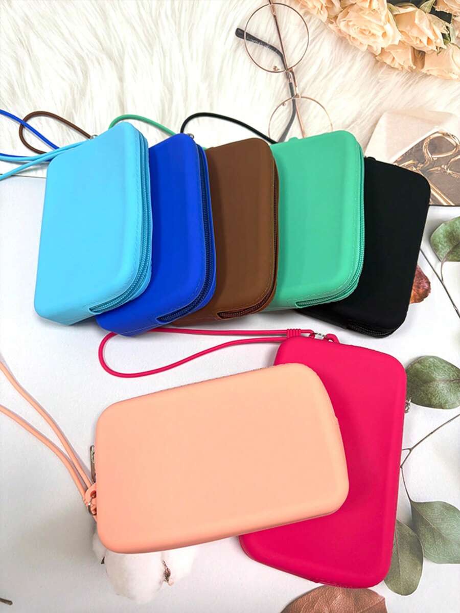 1 件硅胶材质多功能化妆收纳包，大容量收纳包，带抽绳的简约化妆包，便携式口红/硬币/数码/旅行包，防震耐压，耐热易清洁，美容化妆工具。