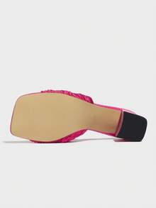 女士优雅高跟凉鞋，适合派对、户外、时尚、粗跟方头正装高跟鞋、缎面蝴蝶结装饰、性感踝带、奢华玫瑰红穆勒鞋，四季皆宜