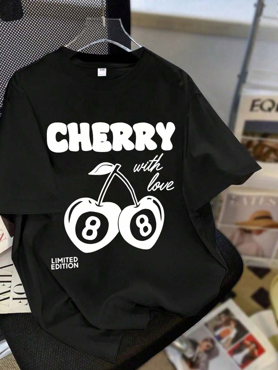 Teen Girl Cherry 8 Print Graphic Tees For Girl Short Sleeve T Shirts,Teen Girl's Summer Tops Crewneck Shirt Blouse