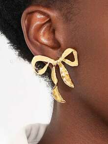 2 Pcs Retro Oil-Dripping Blue And White Porcelain Bow Earrings Fashion Design Enamel Ribbon Earrings For Women