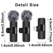 无线领夹式麦克风适用于手机 iPad TypeC 领夹式麦克风即插即用 2.4G 超低延迟内置降噪芯片 8 小时工作时间用于视频录制采访播客 Vlog - 黑色 - 查看 9