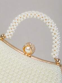 优雅的珍珠装饰手拿包，高端礼服手提包，适合订婚派对、旗袍礼服、正式女士晚会，优雅的珍珠包 - 米色 - 查看 7