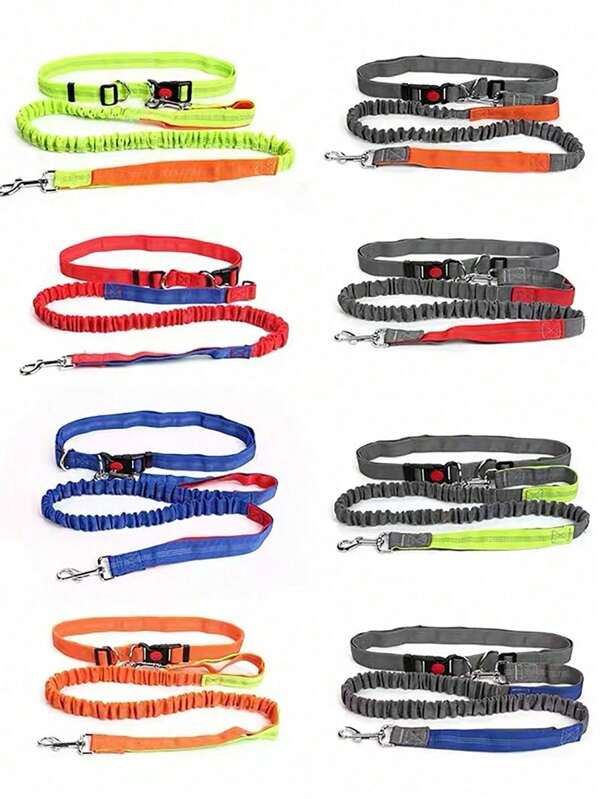1pc Light Grey Pet Dog Running Leash Reflective Nylon Rope With Hand-Free Waist Belt For Outdoor Walking, Pet Supplies