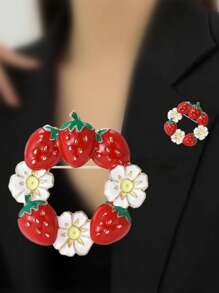 1 broche colorido de morango com frutas glaceadas, acessórios de roupas elegantes, alfinetes decorativos, design criativo