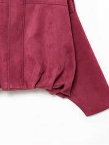 DEEKA Casual Versatile Suede Effect Bomber Jacket For Women, Spring & Autumn - Hot Pink - View 9