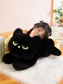 Cute Lying Black Cat Plush Toy, Made Of Soft Plush Fabric, Great Gift For Girlfriend, Valentine's Day, Birthday, Party, Playful Design, Durable Stitches, Adorable Home Decor, Suitable For Room, Dorm, Office Or Sofa, Lovely Plush Animal