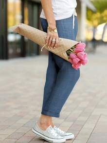 欧美风女式抽绳腰休闲口袋裤 春季款 - 藍色 - 查看 3