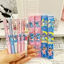 Disney 1pc New Star Baby Cartoon Blind Box Press Pen 0.5 Cartoon Metal Pen Holder Press Gel Pen Laser Black ST Blind Box Pen Ballpoint Pen School Supplies,Back To School