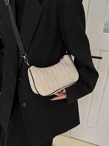 Simple Versatile Woven Underarm Bag, Fashionable Shoulder Sling Bag With High-Quality Feel - Black and White - View 8