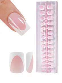 150pcs French Gel Nails - Light Pink Deep French Short Square Press-On Nails, Soft Gel Fake Nails, Acrylic Soak Off Nail Extension Suit For Women And Girls DIY Nail Kit
