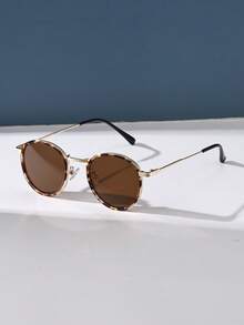 偏光女士太阳镜，复古圆形豹纹金属框架时尚眼镜，经典设计，适合户外运动、骑行、旅行、海滩、驾驶、钓鱼、夏季防紫外线遮阳外出装备户外海滩海滨度假以及送给家人和朋友的礼物 - 棕色 - 查看 4