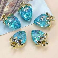 5 piezas Colgantes de fresa transparentes de alto brillo iridiscente para pulsera de bricolaje, collar, pendientes, cadena de teléfono móvil, accesorio de decoración de bolso