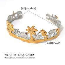 1pc Summer Women Tropical Ocean Shell, Fish, Coconut Tree Handmade 18k Gold Plated Bracelet, Summer Beach Daily Holiday Party Jewelry