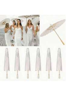 Set de 6 paraguas de papel blanco con mango de madera, sin plumas, sin electricidad, para decoración de despedida de soltera, accesorios para fiestas de boda, y fotografía