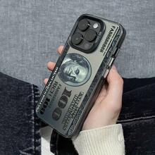 New Creative Style 100 Dollar Bill Pattern Phone Case, Shockproof And Anti-Drop, Suitable For Apple  7/7 Plus/X/XR/XS Max/11/12/13/14/15 Pro/Pro Max/Plus And Other Models, Black Creative Phone Case For Boys, Birthday Christmas Gift, Halloween Gift For Boyfriend, Father Or Friend ~ IMD Material - Black - Dollar Bill 050SC - 黑色 - 查看 6