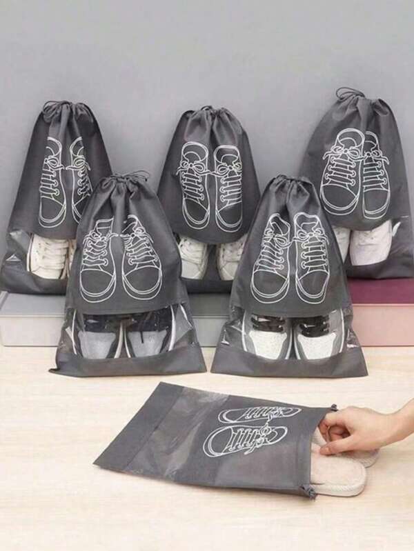 5/10 Staubdichte Schuhe Aufbewahrungstaschen aus Vliesstoff, tragbare Schuhe Sortiertaschen, wasserdichte transparente Hängetaschen, Schuhe Aufbewahrungstaschen mit Kordelzug für Reisen, Flure, Schlafzimmer und Wohnheime, Schule und Reiseaccessoires, geeignet für Strandtaschen im Sommer